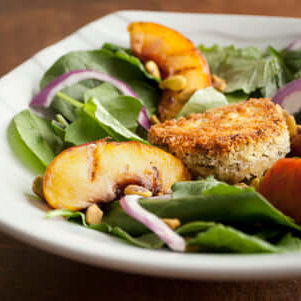 Grilled Nectarine Salad with Crisped Goat Cheese