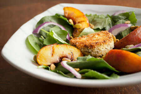 Grilled Nectarine Salad with Crisped Goat Cheese