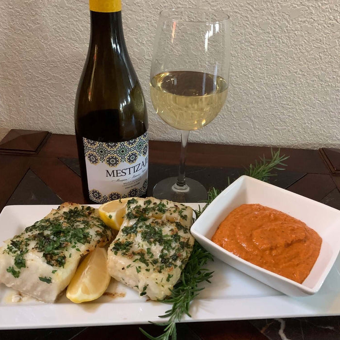 Oven Baked Chilean Sea Bass with Romesco Sauce