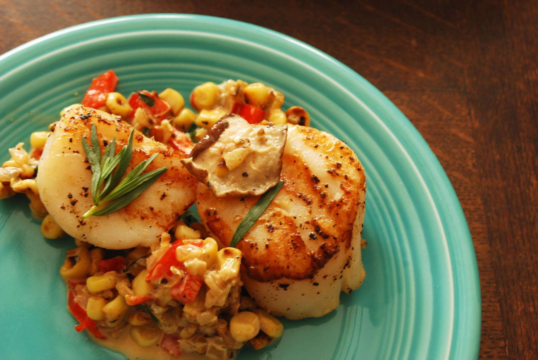 Scallops with Sweet Corn & Shiitake Ragout