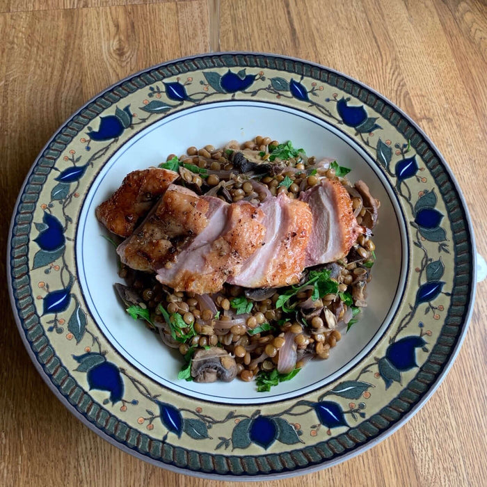 Braised Lentils with Grilled Duck Breast