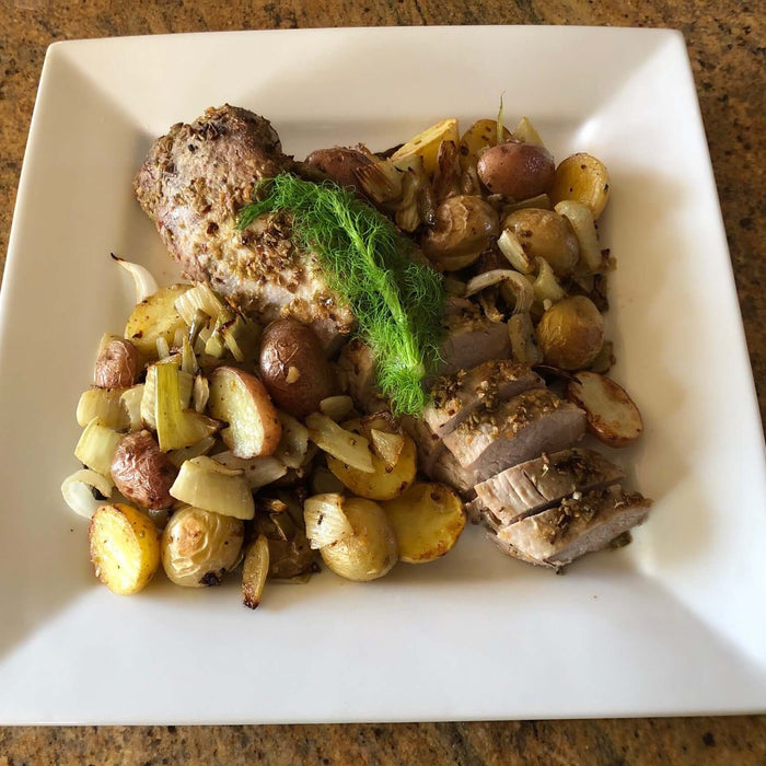 Roasted Pork Tenderloin with Garlic Fennel and Baby Potatoes